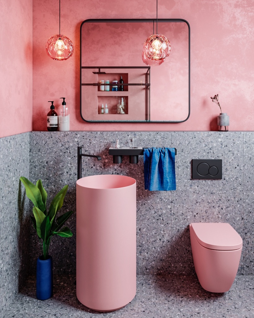 ห้องน้ำสีชมพูเหล่านี้จะทำให้คุณอยากทาสีผนัง
