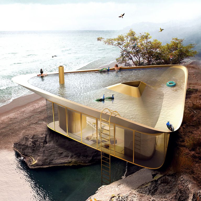 Le toit d'une maison inversée peut être utilisé comme piscine