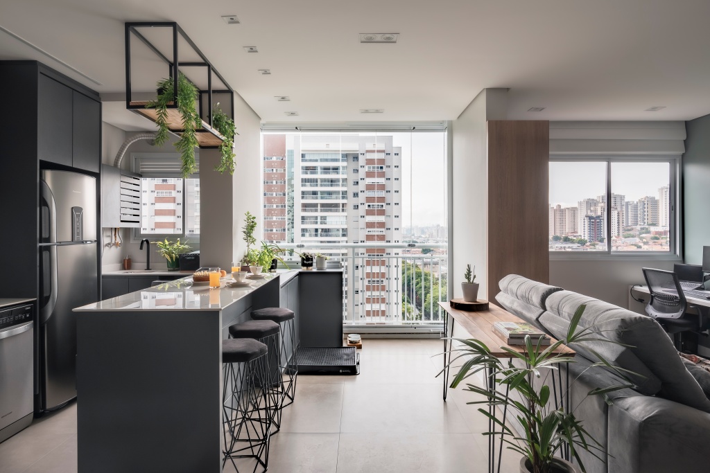 Compacto e integrado: o apartamento de 50 m² ten unha cociña de estilo industrial