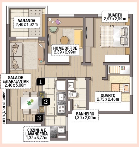  Appartamento di 61 m² con concetto aperto