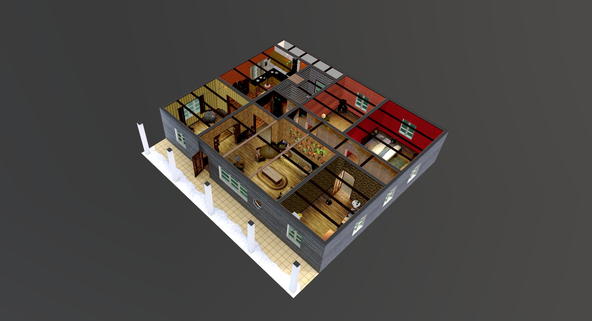  3D模型显示了《陌生人》中房子的所有细节